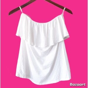 Lilly Pulitzer Resort White Strapless Ruffle Tube Top Blouse Pima Cotton Medium
